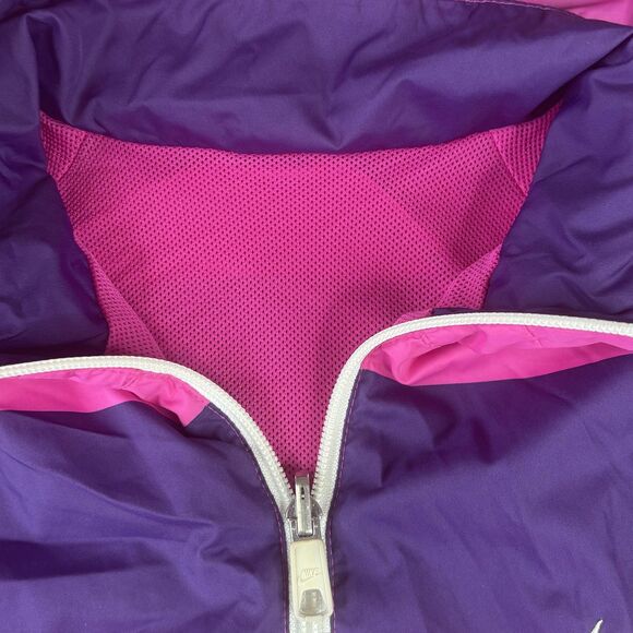 Nike Windbreaker Jacket Womens L Pink Purple Stripe Hooded Reversible Mesh - Picture 4 of 15